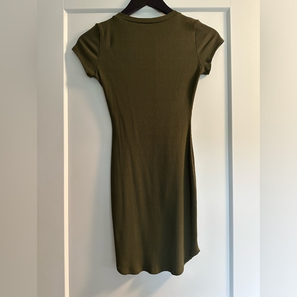 Lulu's Olive Green Ribbed Shirt Dress - Picture 7 of 8